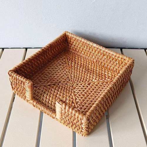 跨境北欧藤编纸巾篮欧式复古创意客厅餐厅方形纸巾盒桌面置物收纳