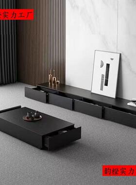 电视柜意式极简现代黑色木质家具家用小户型茶几电视柜落地柜组合