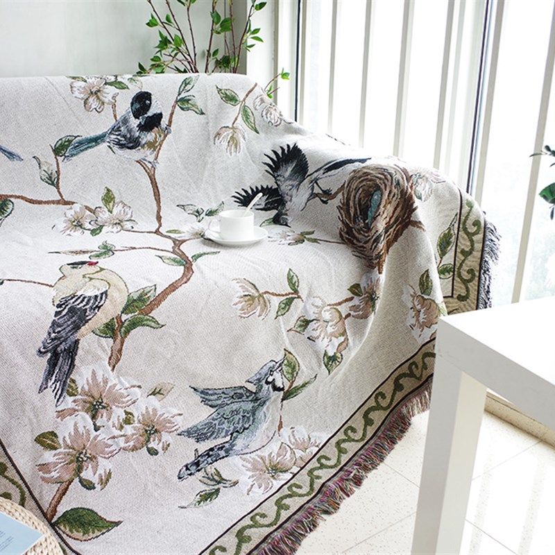 复古美式花鸟多功能盖毯桌布针织线毯子单人沙发套罩巾休闲床毯,居家布艺,沙发套,淘宝优惠券,粉丝福利购,淘宝优惠卷