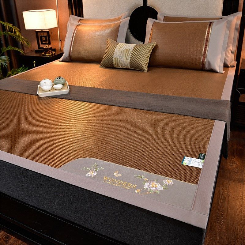 双面藤席三件套可折叠凉席床笠款可机洗冰丝席刺绣软席子床上用品,床上用品,藤席,淘宝优惠券,粉丝福利购,淘宝优惠卷