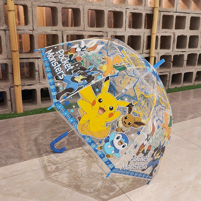 日系儿童透明男女学生孩子宝可梦卡通自动长拱形蘑菇伞深拱形雨伞,居家日用,伞,淘宝优惠券,粉丝福利购,淘宝优惠卷