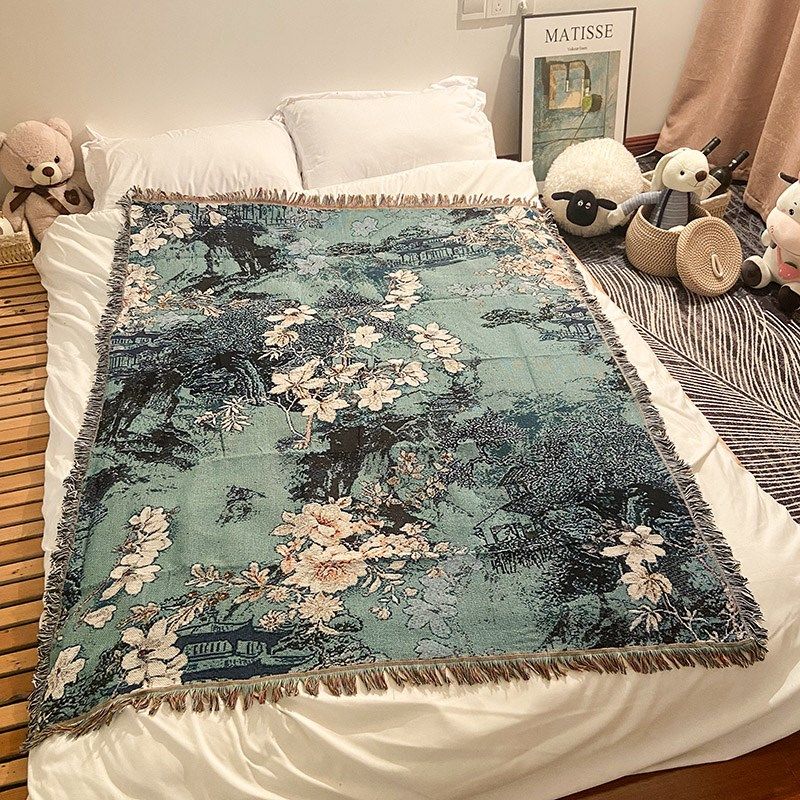 花朵小毯子中国风办公室午睡毯民宿休闲毯沙发盖布毯披肩毛毯潮流,床上用品,休闲毯/毛毯/绒毯,淘宝优惠券,粉丝福利购,淘宝优惠卷