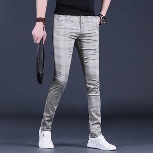 修身 休闲裤 男裤 西裤 小脚男式 潮牌长裤 格子裤 潮流2023新款 子男士 裤