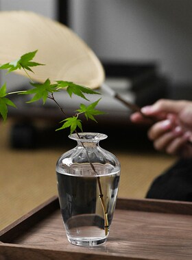 介直 日用之美中式柳叶瓶玻璃透明小花瓶 扩香薰瓶子手工玻璃芥埴