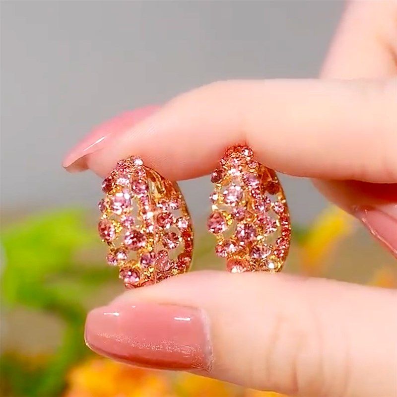 高档粉色水晶轻奢锆石耳圈重工精致超闪高级爱心耳环百搭日常耳扣,饰品/流行首饰/时尚饰品新,耳线,淘宝优惠券,粉丝福利购,淘宝优惠卷