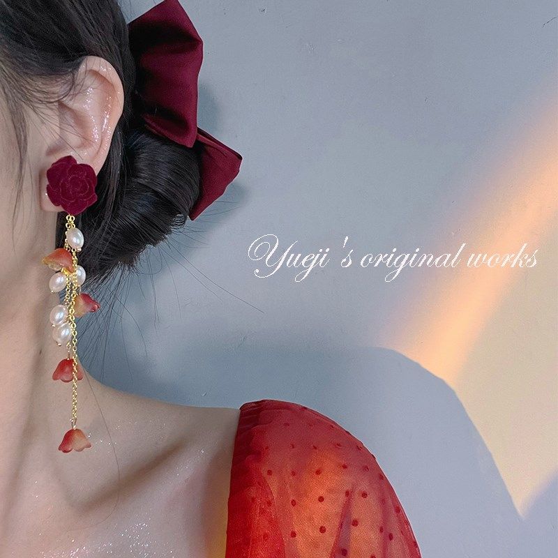悦己复古珍珠长款红色流苏耳环女新娘耳饰结婚订婚耳钉无耳洞耳夹,饰品/流行首饰/时尚饰品新,耳环,淘宝优惠券,粉丝福利购,淘宝优惠卷