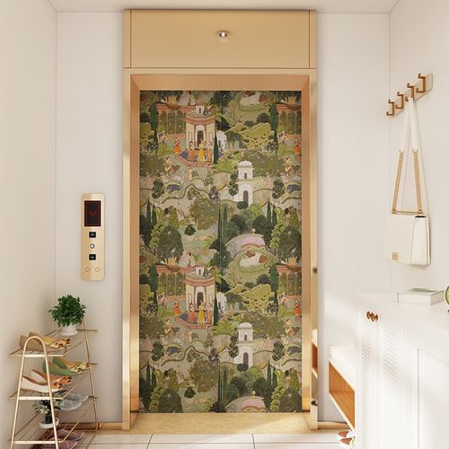 绿色宫殿油画复古电梯门贴纸玄关贴画一户一梯电梯间改造美式高档