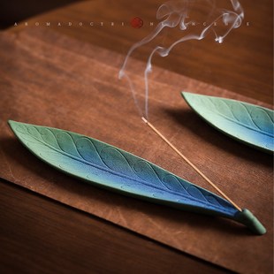 香托香薰 青绿釉色香立香盘 檀香禅意创意 线香底座 陶瓷柳叶香插