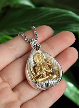 纯银四臂观音佛像吊牌藏式复古民族风项链吊坠挂件男女本命年配饰