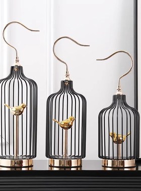 铁艺装饰鸟笼新中式橱窗摆件黑色摄影道具大号桌面客厅家居装饰品