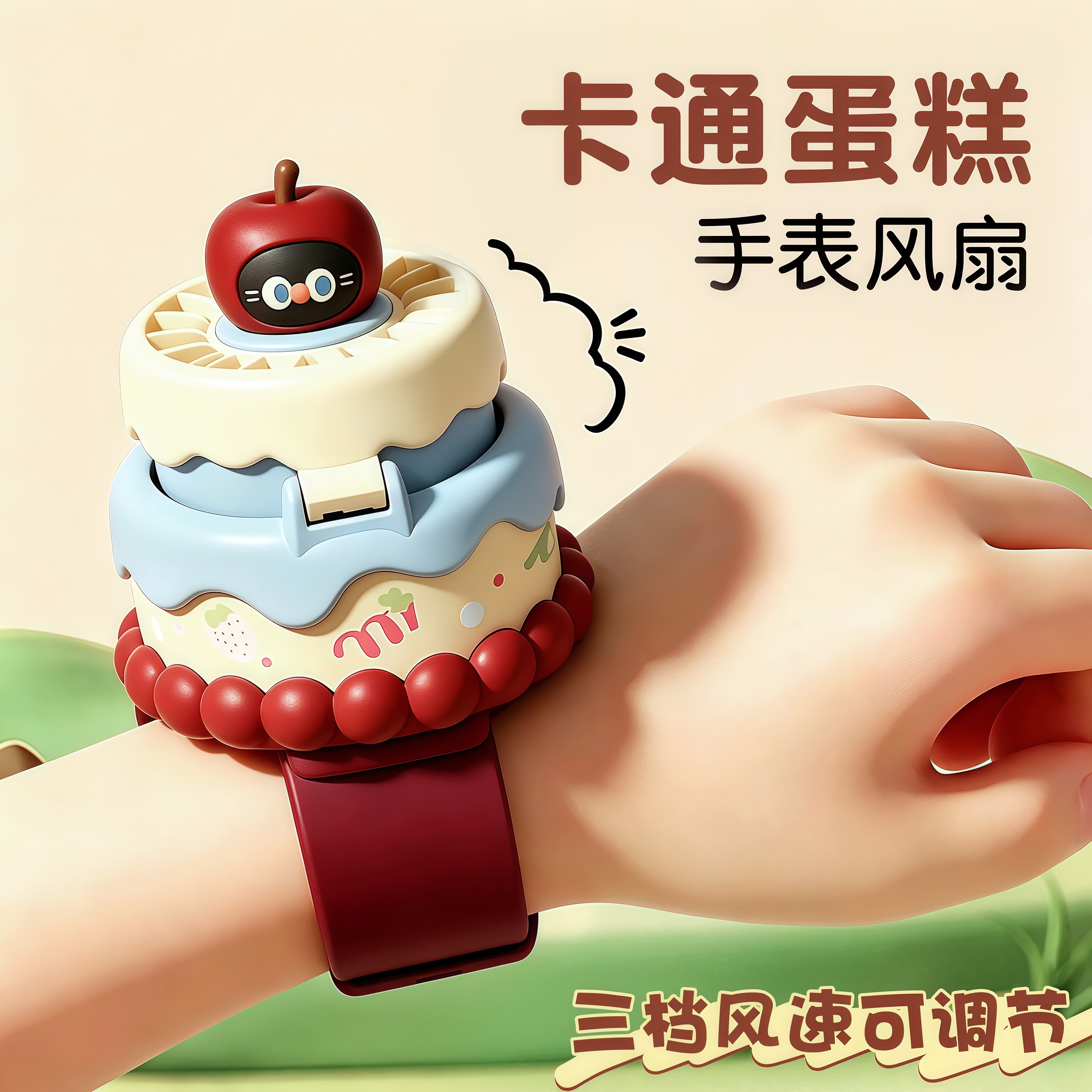 卡通蛋糕手表小风扇静音降温神器