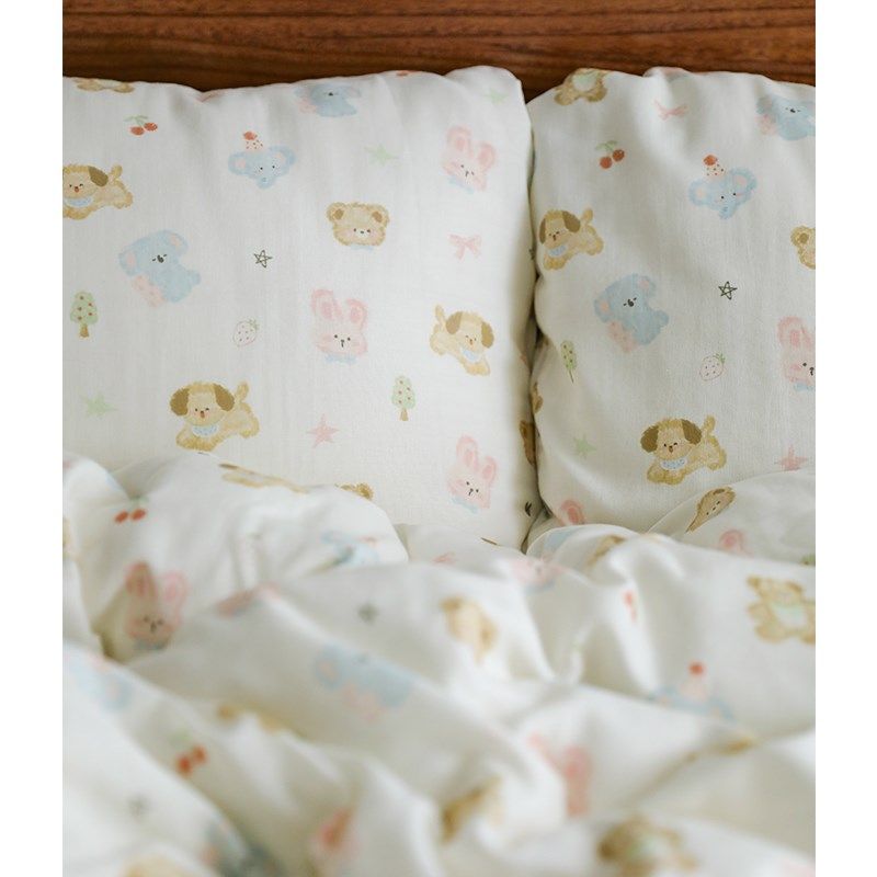 泡芙动物家族卡通可爱宿舍纯棉双层纱床单被套被罩床笠枕套1.2米,床上用品,床单,淘宝优惠券,粉丝福利购,淘宝优惠卷