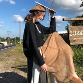 软奶蓝色圆领毛衣女仙女宽松外穿网红慵懒风套头秋冬糖果色上衣厚