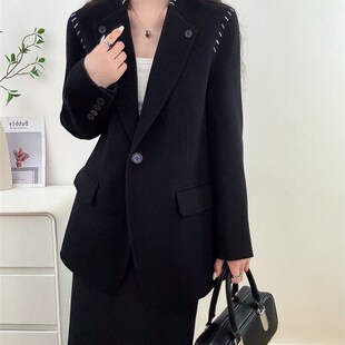 10羊绒90羊毛2024秋冬新款 双面羊绒大衣女明线设计感羊毛外套 西装
