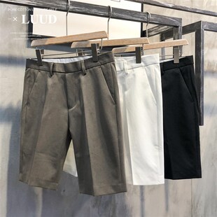 纯色男士 五分裤 韩版 LUUD 休闲百搭白色中裤 薄修身 潮流短西裤 夏季
