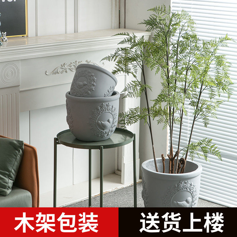 北欧户外浮雕镁泥大花盆园林别墅景观广场售楼绿植简约高颜值花器