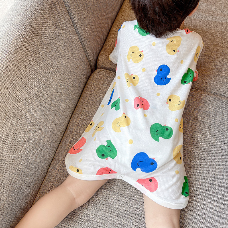 夏宝宝纯棉呼吸连体睡衣男童女童卡通睡袍儿童薄款睡裙防踢被婴儿