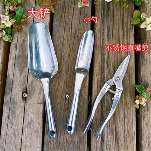 家用种花工具园林园艺铲子小勺松土叉子二齿耙一体成型加厚不生锈