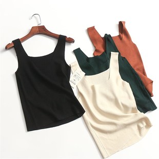 新2020小背心百搭时髦女针织衫 上衣夏季 方领无袖 D859纯色显瘦修身