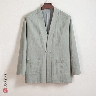 长袖汉服男古装对襟中国风道袍田园居士禅意茶服装传统文化外套春