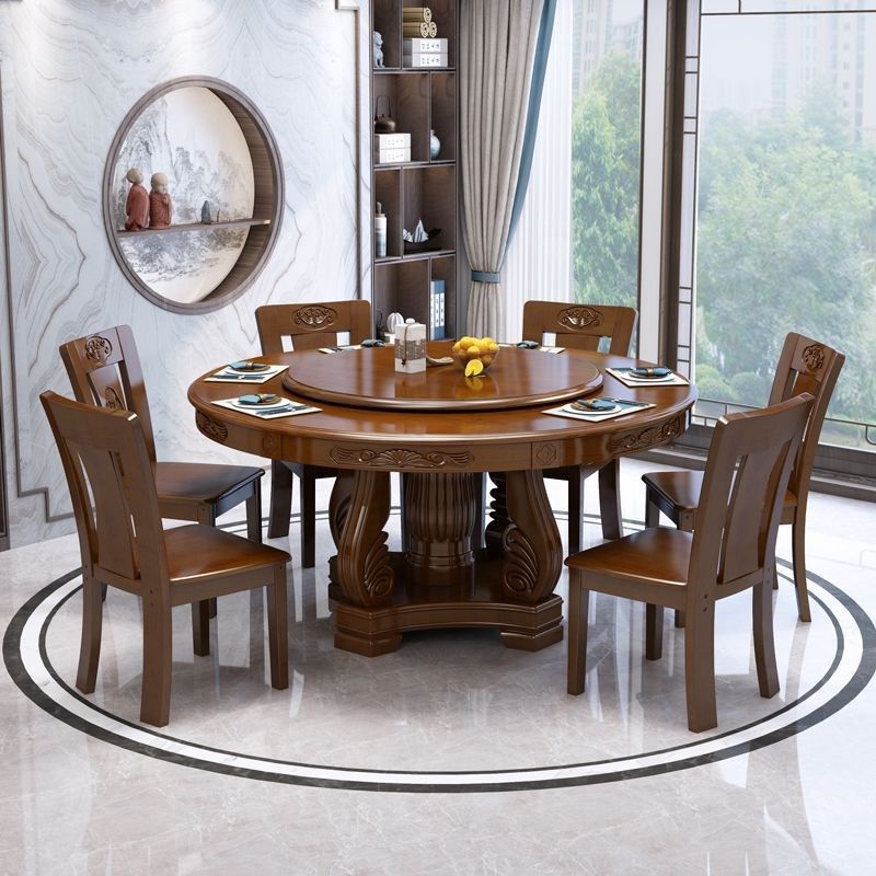 中式实木餐桌椅组合圆形吃饭桌子家用10人带转盘雕花电磁炉大圆桌,住宅家具,板木餐桌,淘宝优惠券,粉丝福利购,淘宝优惠卷