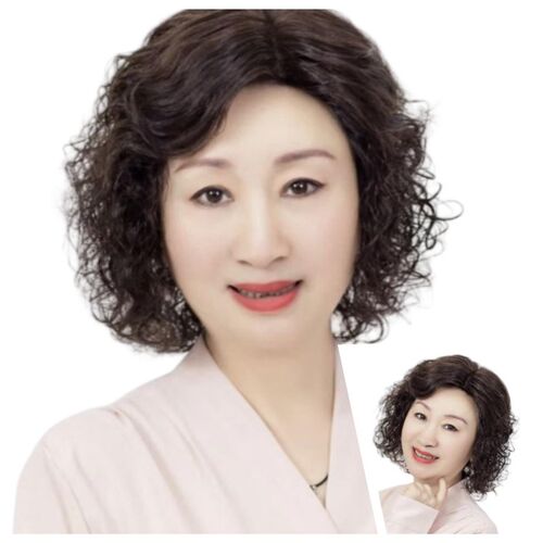 2024中老年假发小函女士真发羊毛卷真发全真发全头套手工钩织
