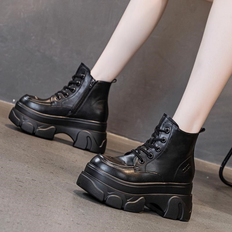 真皮厚底马丁靴女冬季新款加绒8cm增高短靴松糕英伦百搭休闲棉鞋,女鞋,马丁靴,淘宝优惠券,粉丝福利购,淘宝优惠卷