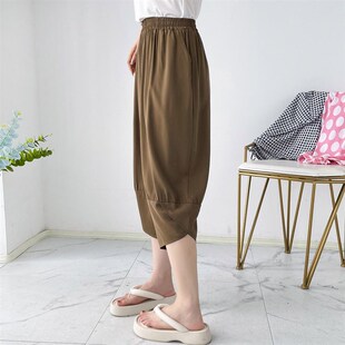 女夏季 人造棉休闲裤 高腰显瘦薄款 胖mm大码 子 七分哈伦裤 棉绸萝卜裤