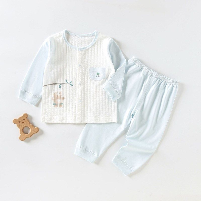 婴儿分体套装纯棉超薄夏装空调服长袖长裤两件套春秋衣秋裤透气