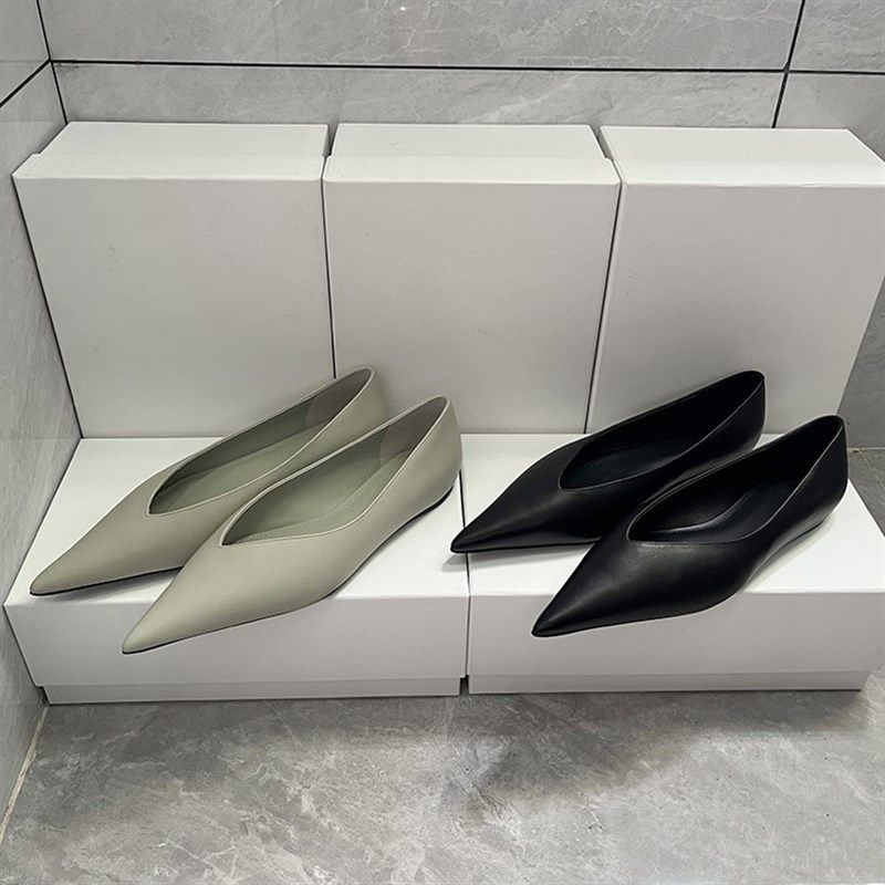 2024春季新款V型浅口尖头单鞋百搭时尚小众真皮气质平底舒适女鞋,女鞋,浅口单鞋,淘宝优惠券,粉丝福利购,淘宝优惠卷