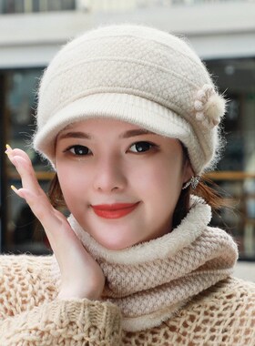中老年人保暖帽女士针织毛线帽护耳保暖鸭舌帽冬季防风帽