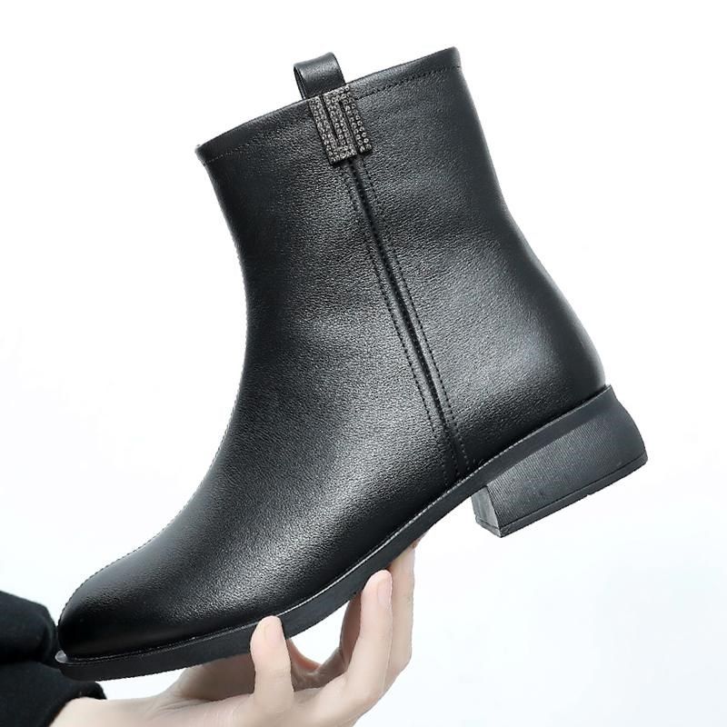 秋冬季真皮靴子平底短靴女大码软底马丁靴全牛皮加绒中年妈妈棉鞋,女鞋,时装靴,淘宝优惠券,粉丝福利购,淘宝优惠卷