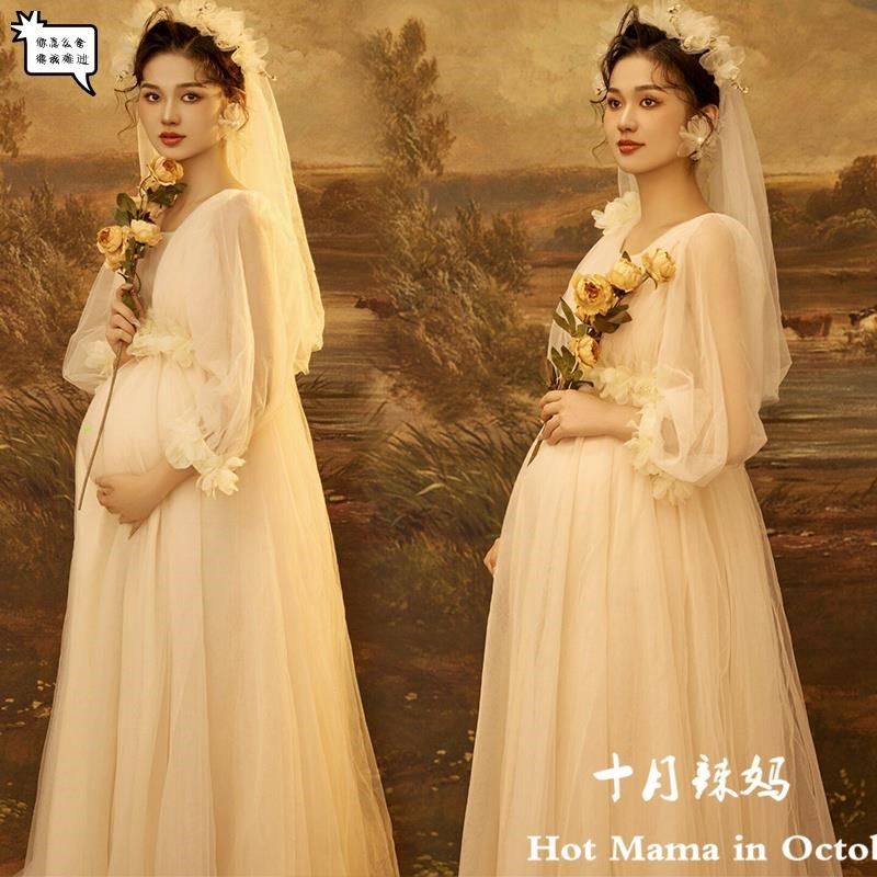 2024影楼新款孕妇照新中式中国风禅意晕染连衣裙孕妈咪大肚照写真,孕妇装/孕产妇用品/营养,影楼服装,淘宝优惠券,粉丝福利购,淘宝优惠卷