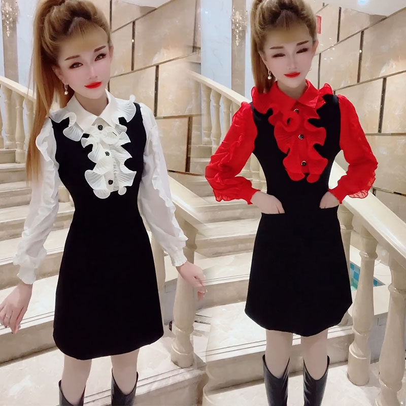 2022年秋冬新款洋装韩版甜美减龄遮肉中长版收腰A字裙飞边女裙,女装/女士精品,连衣裙,淘宝优惠券,粉丝福利购,淘宝优惠卷