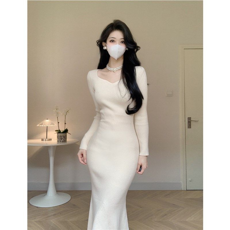 纯欲裙针织连衣裙女秋冬气质修身包臀鱼尾长裙内搭打底毛衣裙子厚,女装/女士精品,连衣裙,淘宝优惠券,粉丝福利购,淘宝优惠卷