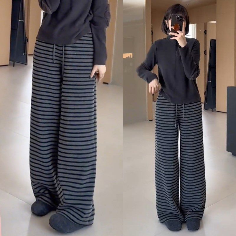 复古条纹阔腿牛仔裤女2025年新款春秋高腰显瘦宽松垂感直筒拖地裤,女装/女士精品,大码裤装,淘宝优惠券,粉丝福利购,淘宝优惠卷