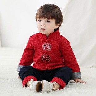 男童唐装秋冬宝宝周岁礼服新年装棉服1-4岁中国风套装宝宝拜年服