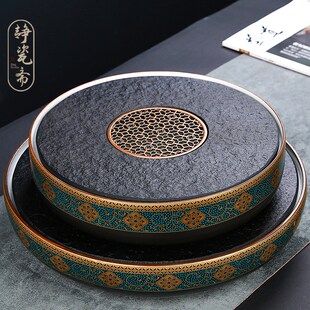 静瓷斋古韵陶瓷储水小茶盘乌金石干泡茶台大托盘茶海中式简约家用