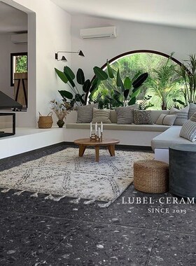 六贝 黑色水磨石瓷砖仿古砖地砖6001200客厅餐厅店铺工程商场