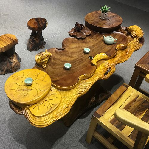 茶桌家用花梨根雕阳台原木茶台实木茶几桌胡桃木整体树根功夫茶具