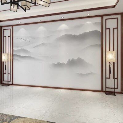 新中式竹木纤维板客厅扣板集成墙板电视背景墙现代简约水墨山水画