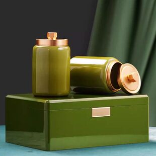 新款绿茶龙井茶罐礼盒前明西湖龙井茶狮峰陶瓷空烤漆叶包装盒木盒