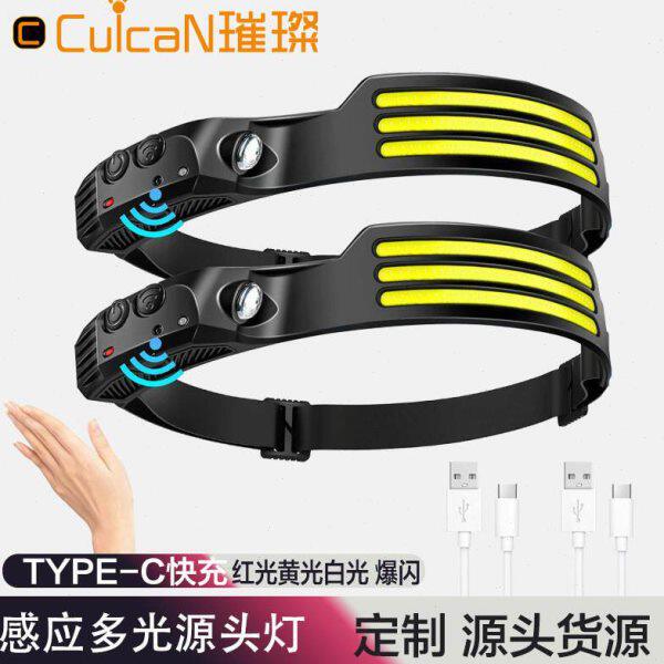 厂C户外家骑行强光灯USB灯灯头灯OB跑步硅胶感应充电夜