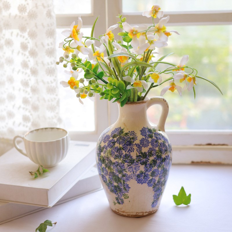 青花瓷花瓶复古陶瓷花瓶做旧冰裂纹花瓶I水培花器家居装饰网红摆