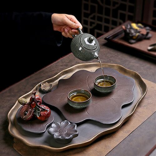 陶瓷茶盘中式小型家用办公室便捷式排水泡茶杯托盘轻奢功夫茶台盘