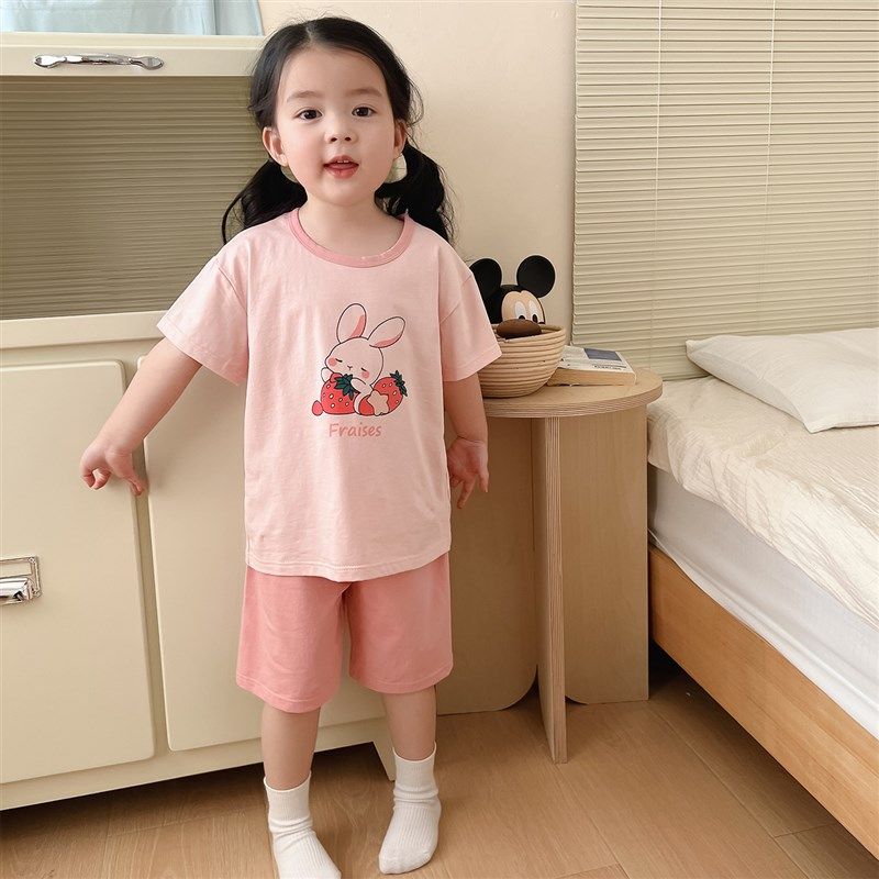 女童睡衣夏季纯棉短袖短裤套装薄款儿童宽松家居服柔软透气空调服,童装/婴儿装/亲子装,家居服套装,淘宝优惠券,粉丝福利购,淘宝优惠卷