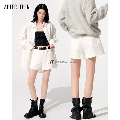 AFTER TEEN「实用新意|纯粹主义」百搭A字通勤简约装饰皮带短裤