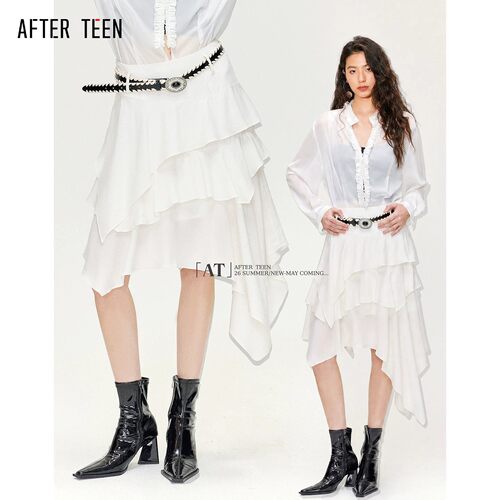 AFTER TEEN「南亚文化｜手工质感」不对称波浪飘逸感层叠半裙