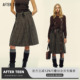 AFTER 羊毛毛呢短半身裙 饰过膝中长款 TEEN复古格纹百褶裙 毛球装