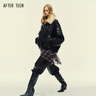 磁吸扣PU皮外套 可拆卸毛领复古机能风短款 羽绒服皮衣 TEEN AFTER
